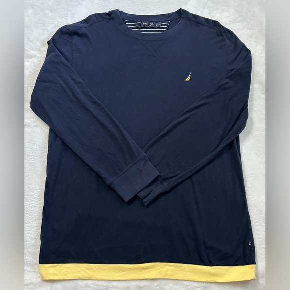 Nautica Dark Blue Long Sleeve Tee with Gold Accent - Picture 1 of 2